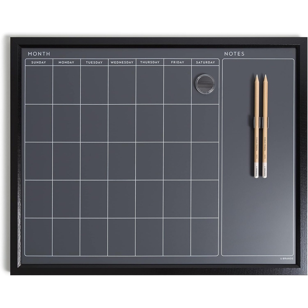 image:imageU Brands 16 x 20 Magnetic Monthly Calendar Chalkboard with Rustic Wood Frame Blackboard Surface Wall Mountable Monthly Planner Board Magnetic Calendar for Home Office Kitchen ClassroomBlack Frame