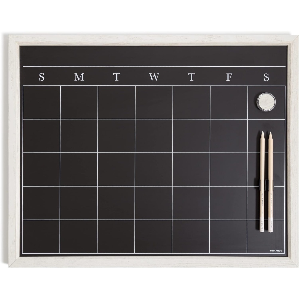 image:imageU Brands 16 x 20 Magnetic Monthly Calendar Chalkboard with Rustic Wood Frame Blackboard Surface Wall Mountable Monthly Planner Board Magnetic Calendar for Home Office Kitchen ClassroomWhite Frame