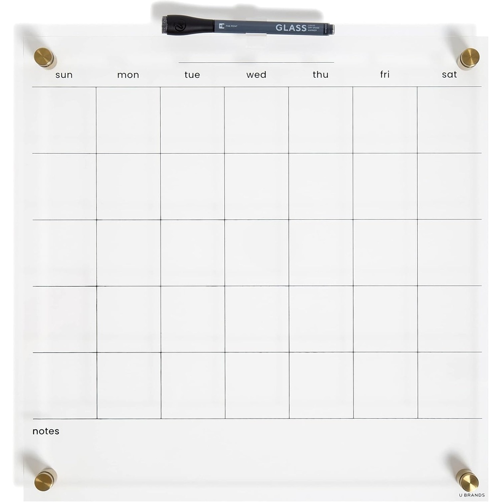 image:imageU Brands Acrylic Monthly Dry Erase Calendar White Board Clear with Gold Finish Hardware 16 x 16
