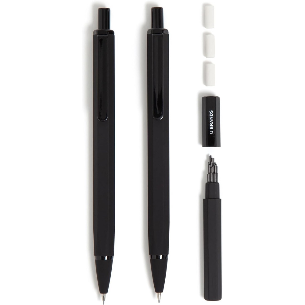 image:imageU Brands Cambria Mechanical Pencils Set of 2 Midnight Black Soft Touch Medium 07 mm Point Lead and Eraser RefillsMidnight Black