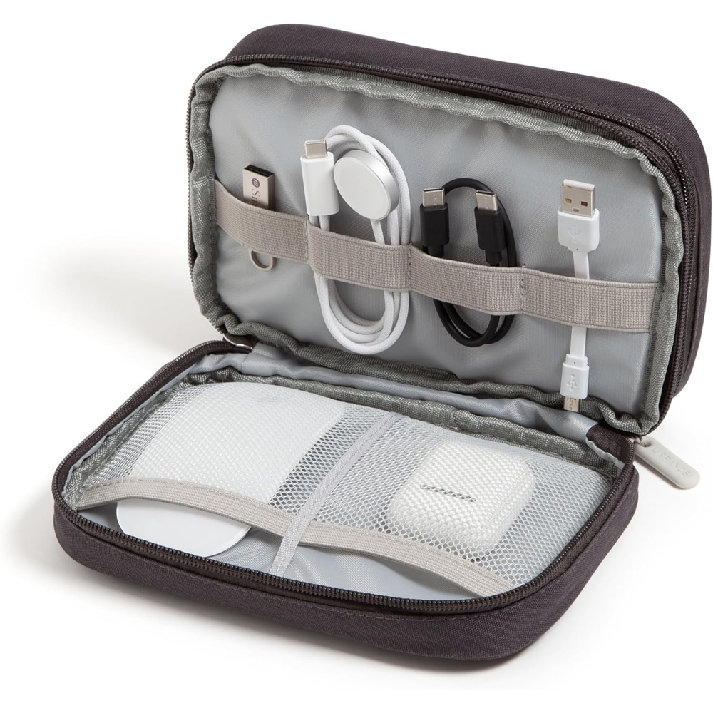 image:imageU Brands Canvas Tech Organizer Pouch 9 Compartments 78 x 5 Inch Cable Organizer Bag for Travel Cord Organizer for Cables Earbuds Flash Drives and Accessories  PetalSlate Gray