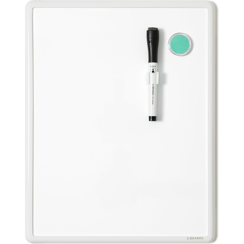 image:imageU Brands Contempo Magnetic Small Whiteboard 11 x 14 White Modern Frame Mini White Board for Students Fridge and Locker Dry Erase Board Includes Marker amp MagnetClassic White