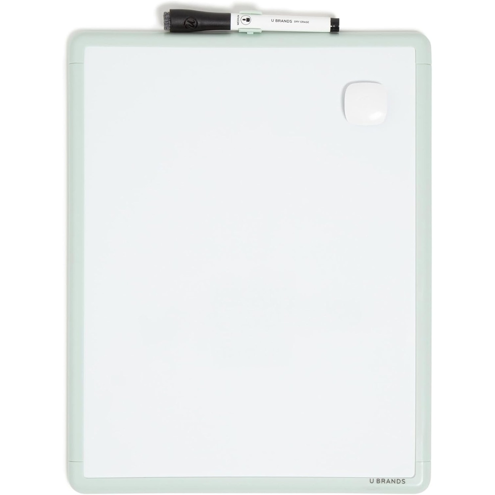image:imageU Brands Contempo Magnetic Small Whiteboard 11 x 14 White Modern Frame Mini White Board for Students Fridge and Locker Dry Erase Board Includes Marker amp MagnetSage Green