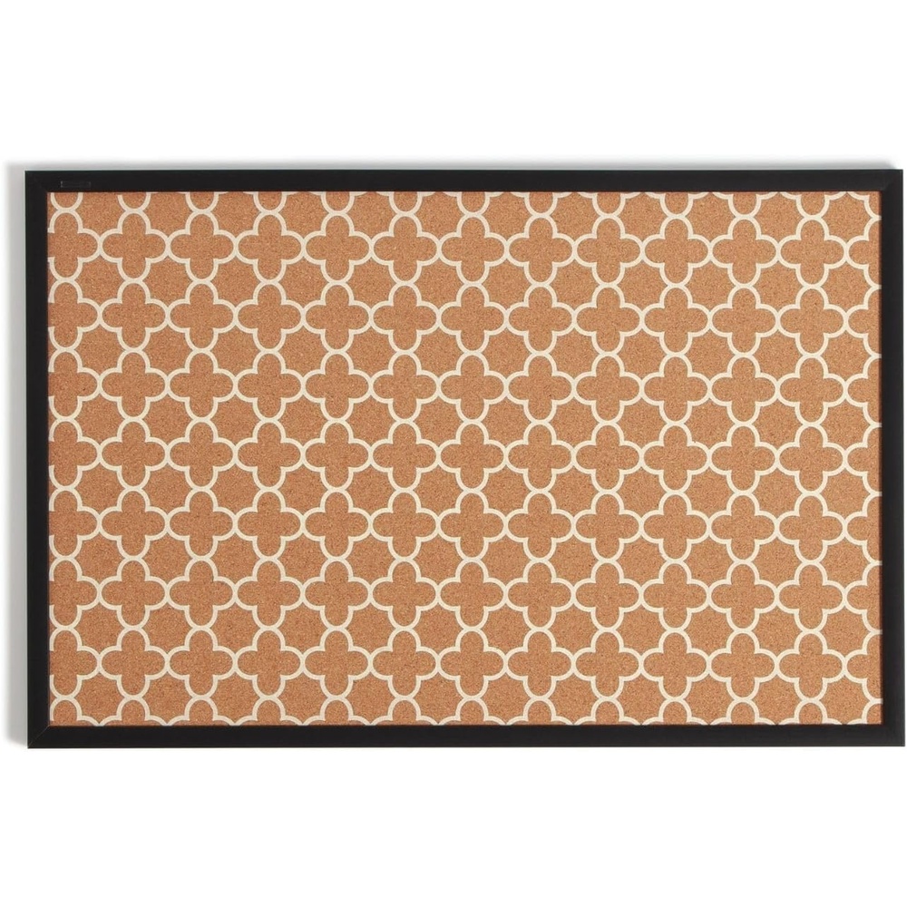 image:imageU Brands Cork Bulletin Board 36 x 24 Black Wood Style Frame Quatrefoil Design Print Industrial Grade Pinning SurfaceQuatrefoil