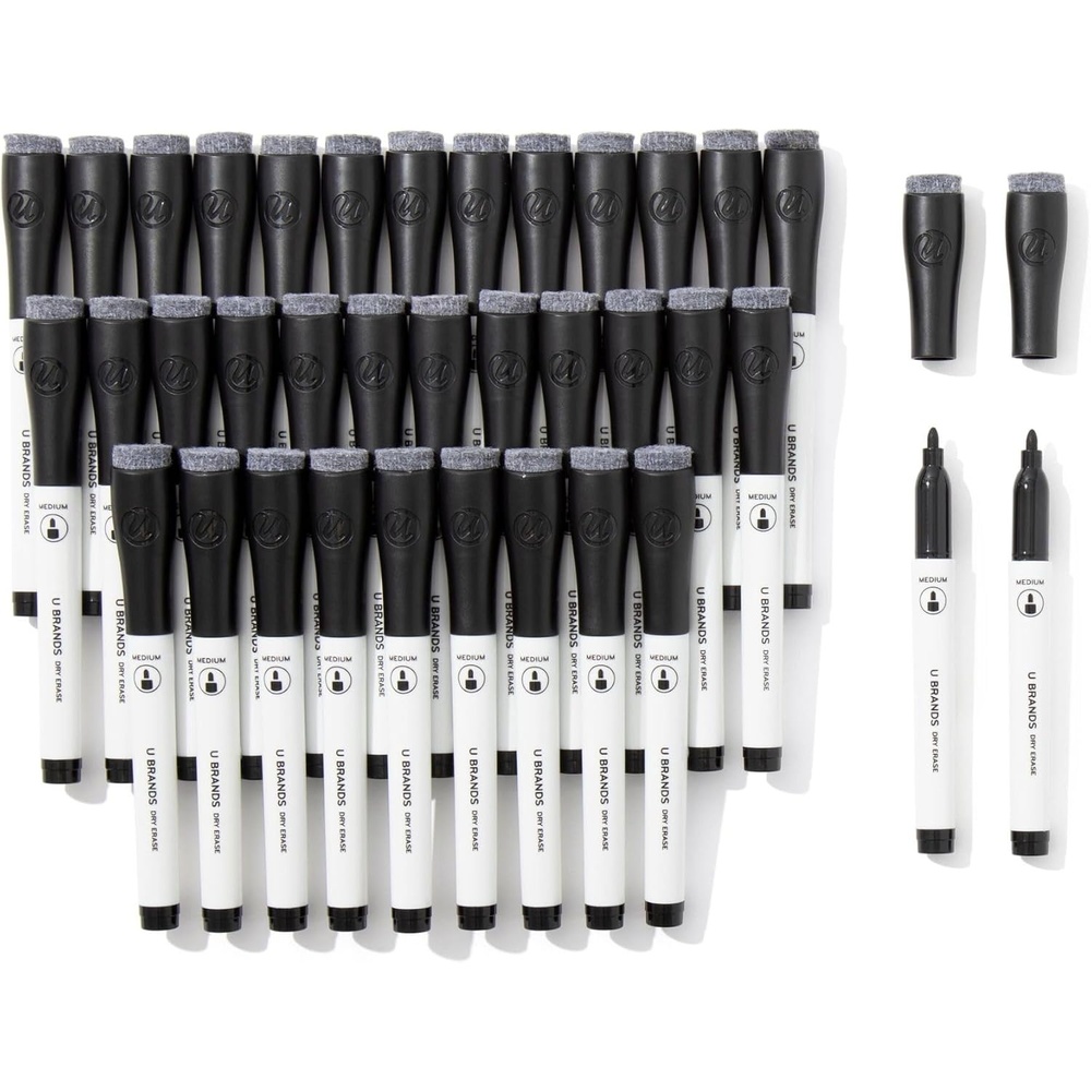 image:imageU Brands Dry Erase Markers Medium Tip Set 4 Pack Black Whiteboard Pens with Medium Point and Built In Eraser Caps Low Odor Ink Dry Erase Markers For Classroom Office Or Home36 Count Black