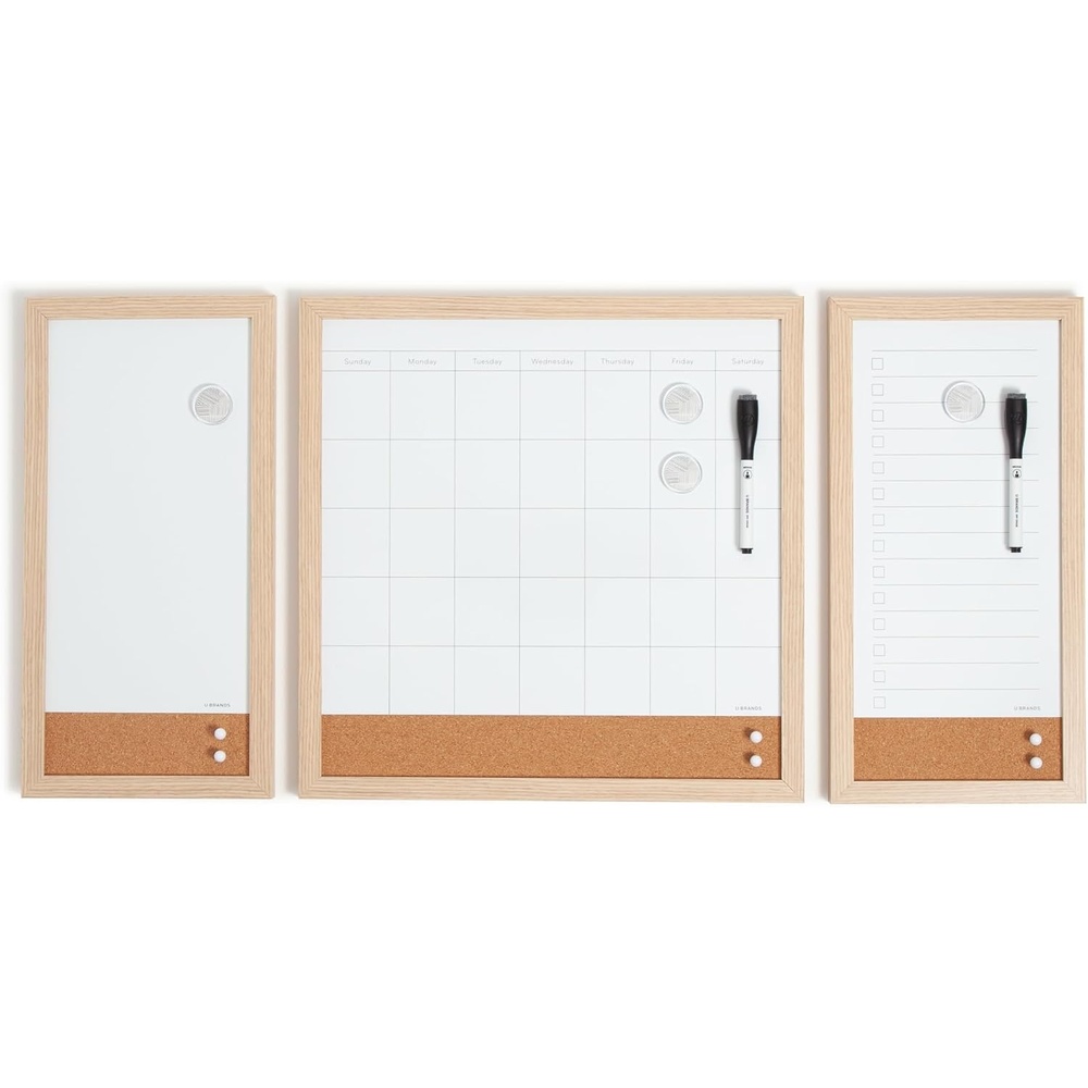 image:imageU Brands Dry Erase Monthly Calendar White Board Set Family Calendar Magnetic Whiteboard 3 Piece Set Monthly Calendar ToDo List amp Reminder Board Includes Markers Push Pins amp Magnets Wood Frame