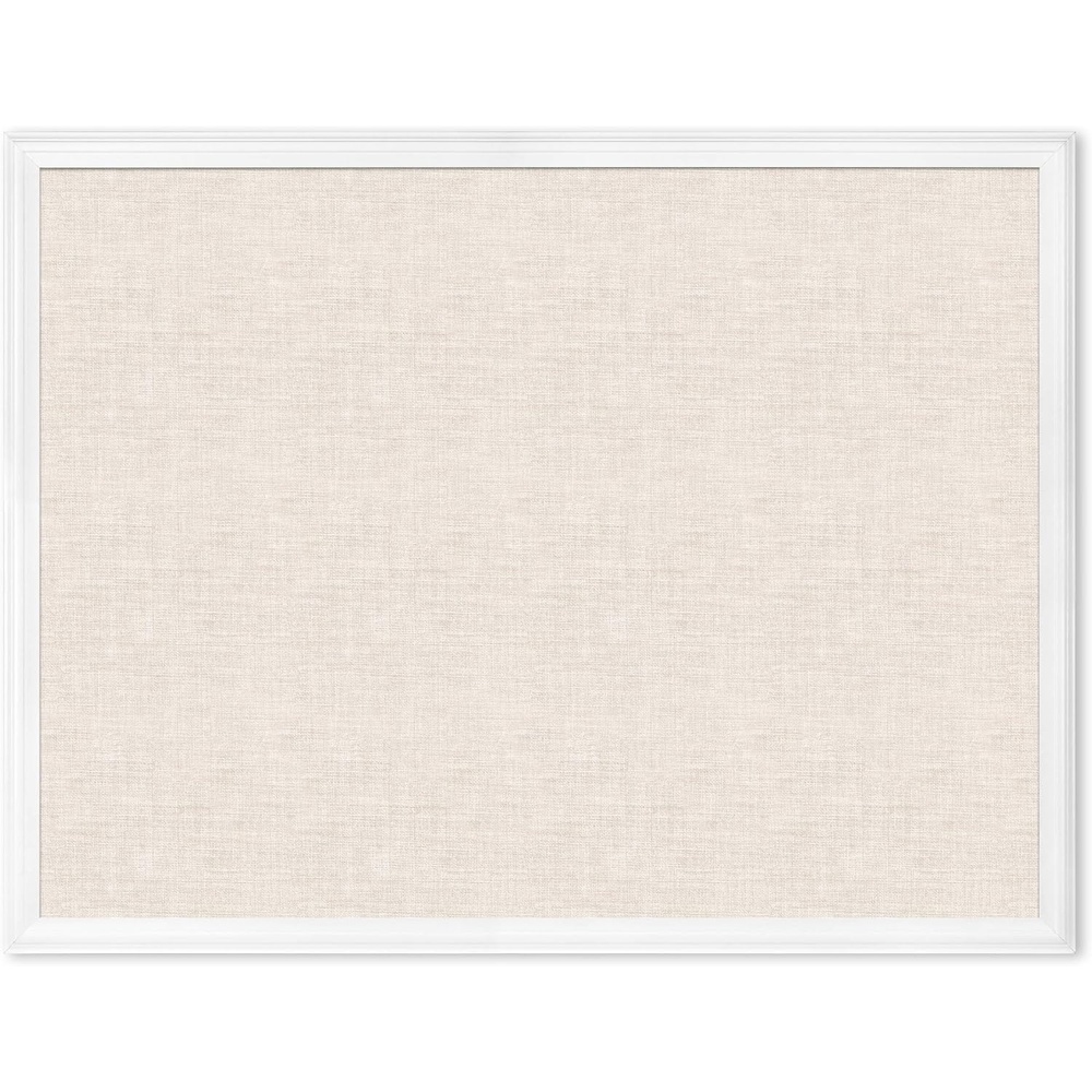 image:imageU Brands Farmhouse Linen Bulletin Board 40 x 30 White Wood Style Frame Industrial Grade Pinning Surface40x30 Natural Linen