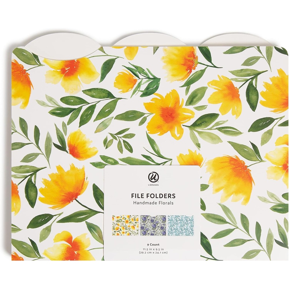 image:imageU Brands Fashion File Folders 9 Count 13Cut Tabs in Assorted Positions Letter Size Office Supplies Handmade Florals