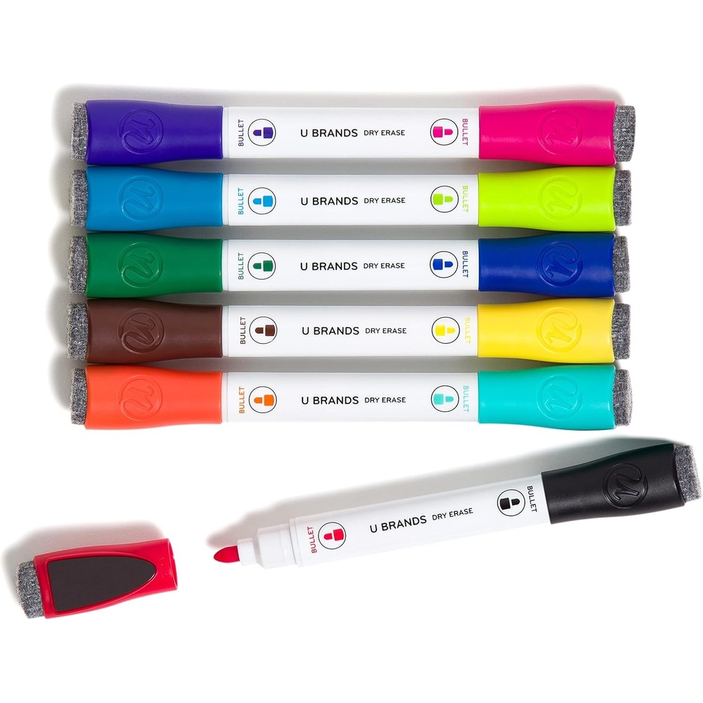 image:imageU Brands Fine Tip Dry Erase Markers with Eraser Magnetic DoubleEnded Whiteboard Markers Low Odor Assorted Bright Colors Set of 121 Count Pack of 6