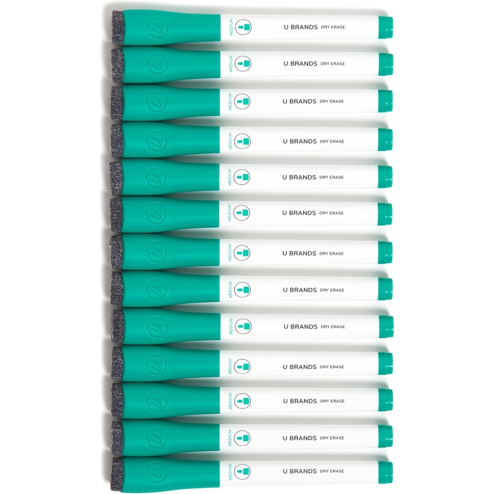 image:imageU Brands Fine Tip Dry Erase Markers with Eraser Whiteboard Markers Low Odor Green Set of 12