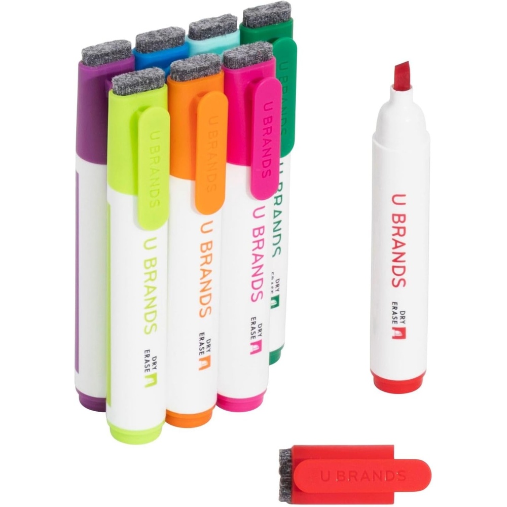 image:imageU Brands Fine Tip Dry Erase Markers with Eraser Whiteboard Markers with Chisel tip Low Odor Assorted Colors Set of 68 Count Bright Colors