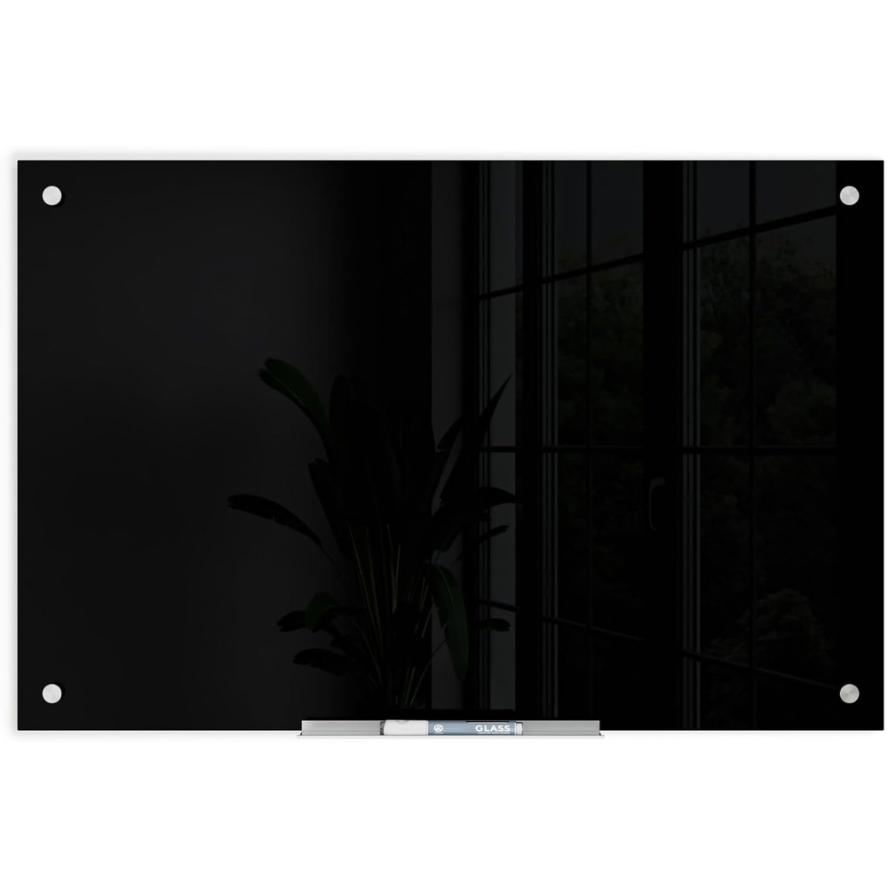 image:imageU Brands Glass Dry Erase Board 24 x 36 Black Surface with Silver Grommets Frameless Includes Marker with Builtin Eraser36W x 24H