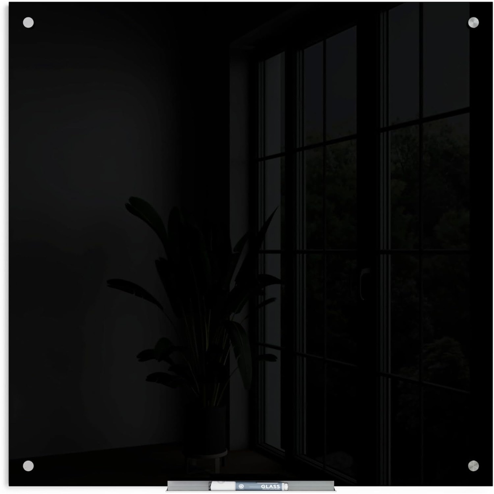 image:imageU Brands Glass Dry Erase Board 24 x 36 Black Surface with Silver Grommets Frameless Includes Marker with Builtin Eraser36W x 36H