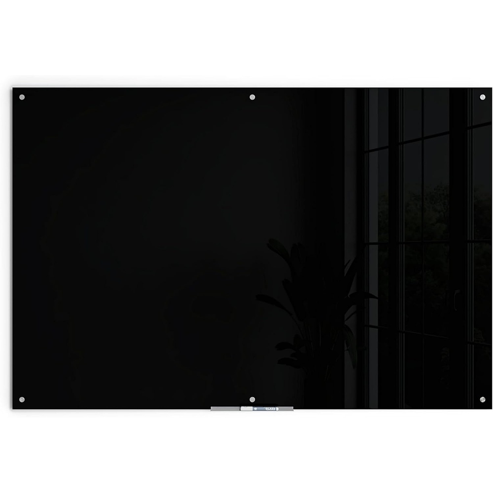 image:imageU Brands Glass Dry Erase Board 24 x 36 Black Surface with Silver Grommets Frameless Includes Marker with Builtin Eraser72W x 48H