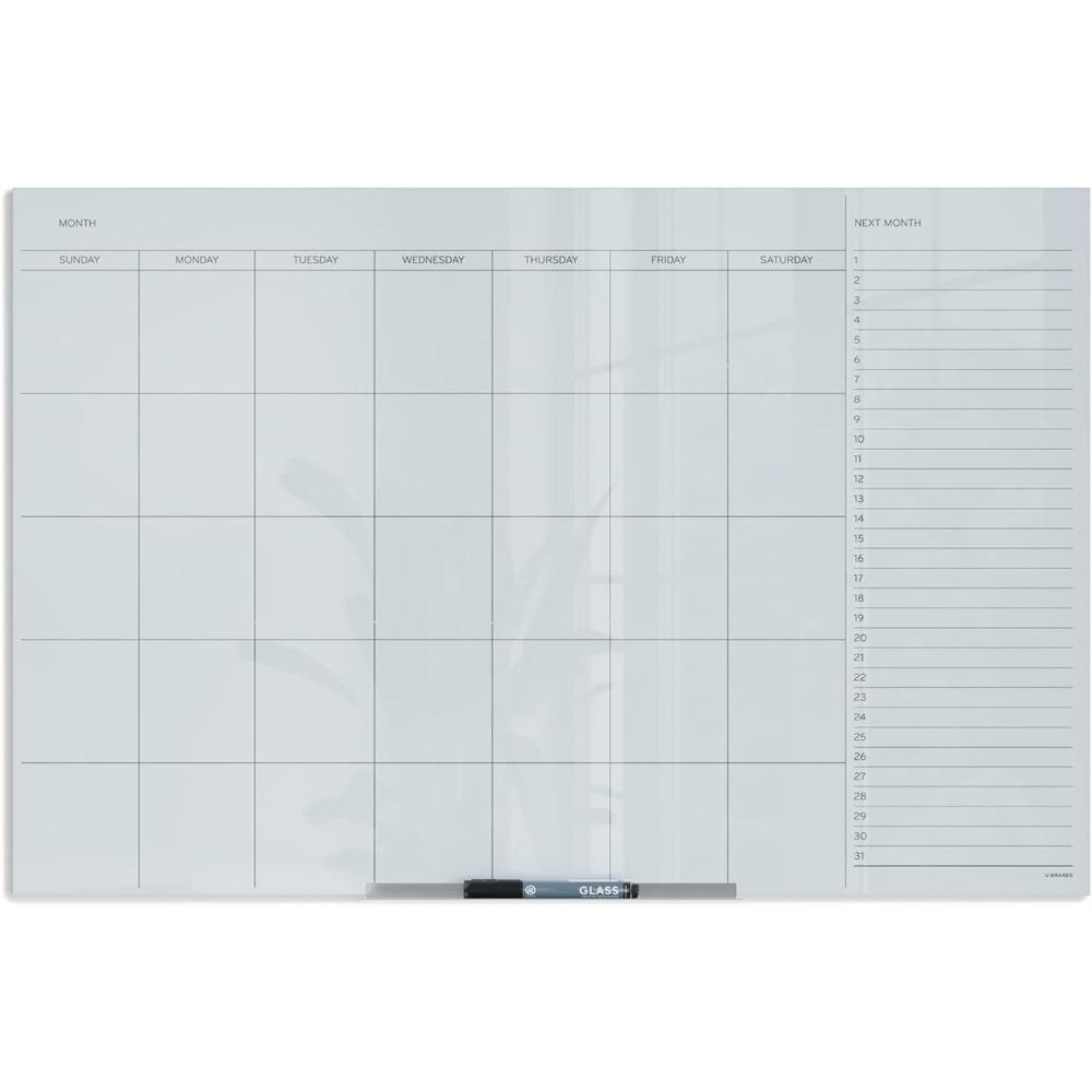 image:imageU Brands Glass Dry Erase Calendar for Wall 36 x 24 Frameless Whiteboard Calendar Board for Wall 3x2 Includes Marker and Tray36W x 24H