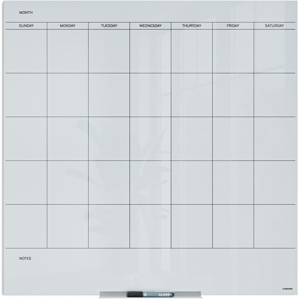 image:imageU Brands Glass Dry Erase Calendar for Wall 36 x 24 Frameless Whiteboard Calendar Board for Wall 3x2 Includes Marker and Tray36W x 36H