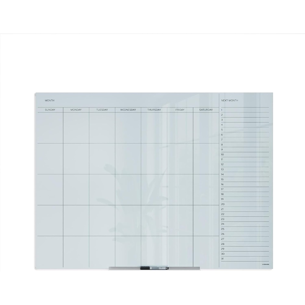 image:imageU Brands Glass Dry Erase Calendar for Wall 36 x 24 Frameless Whiteboard Calendar Board for Wall 3x2 Includes Marker and Tray48W x 36H