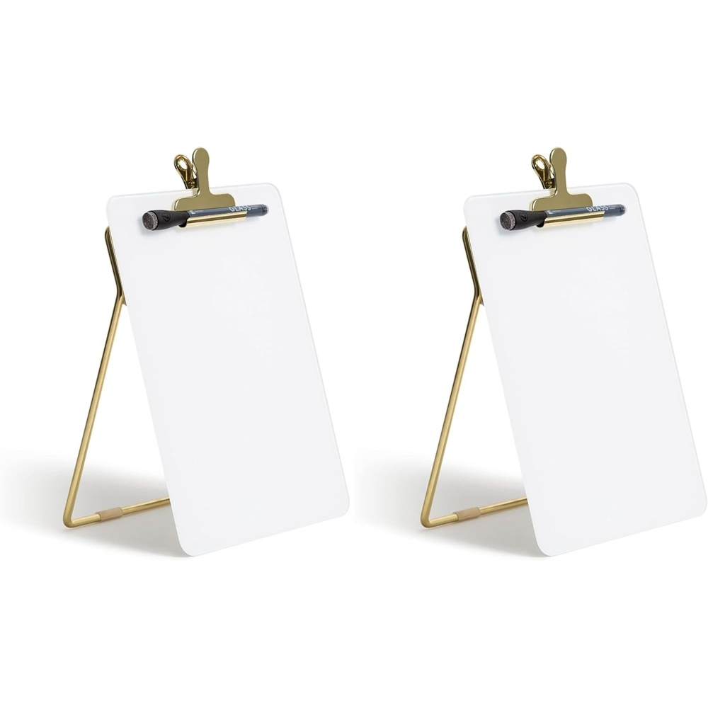 image:imageU Brands Glass DryErase Desktop Easel Tempered Glass Gold Metal Stand Removable Clip85W x 11H Pack of 2