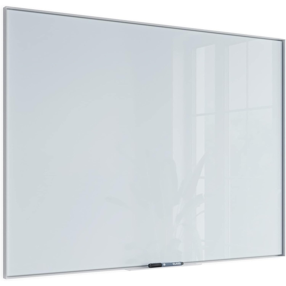 image:imageU Brands Glass NonMagnetic DryErase Board 48 X 36 White Frosted Surface White Aluminum Frame Includes 18 Marker Tray and 1 Liquid Glass Marker 2826U000148W x 36H