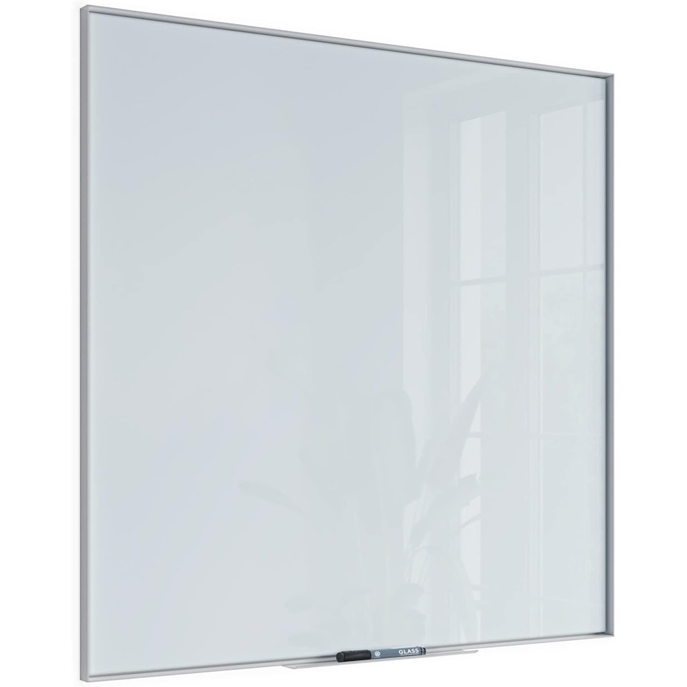image:imageU Brands Glass NonMagnetic DryErase Board 48 X 36 White Frosted Surface White Aluminum Frame Includes 18 Marker Tray and 1 Liquid Glass Marker 2826U000136W x 36H