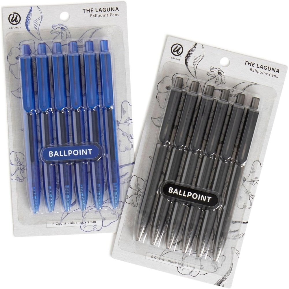 image:imageU Brands Laguna Ballpoint Pens 6 Count Foil Dots Bold 10mm Point Black InkClear Barrel Blue and Black