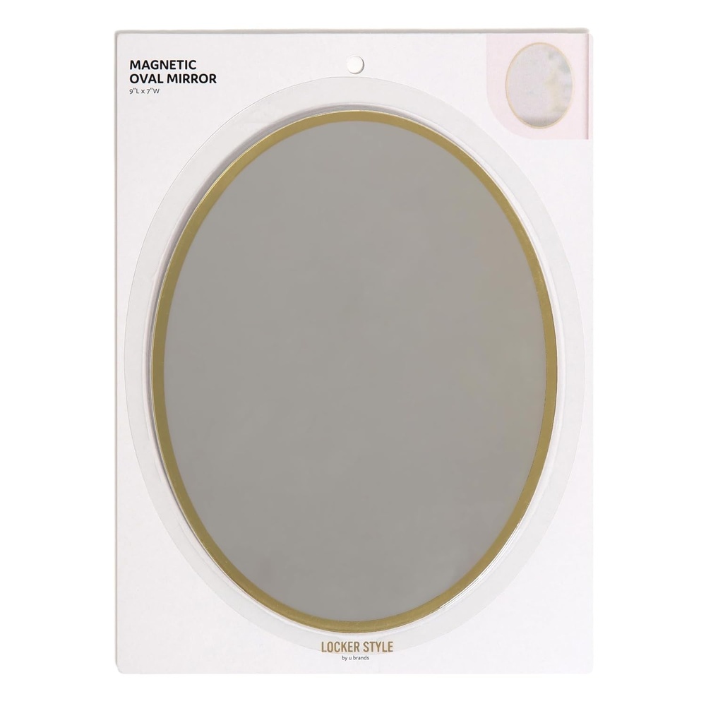 image:imageU Brands Large Magnetic Oval Locker Mirror 9 x 7 Gold Border