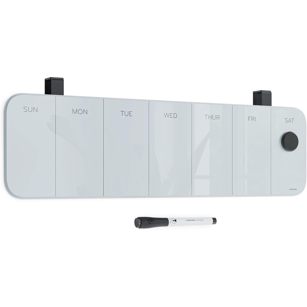 image:imageU Brands Magnetic CubicleWall Glass DryErase Monthly Calendar Board 23 X 12 Inches White Frosted Surface FramelessWeekly