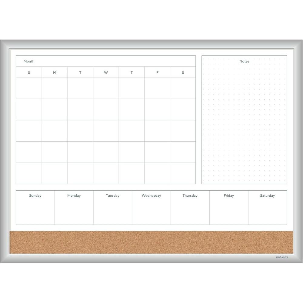image:imageU Brands Magnetic Dry Erase 4in1 Calendar White Board 24 x 18 Silver Aluminum Frame23W x 17H