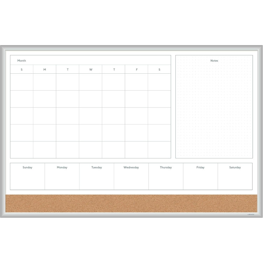 image:imageU Brands Magnetic Dry Erase 4in1 Calendar White Board 24 x 18 Silver Aluminum Frame5W x 6H