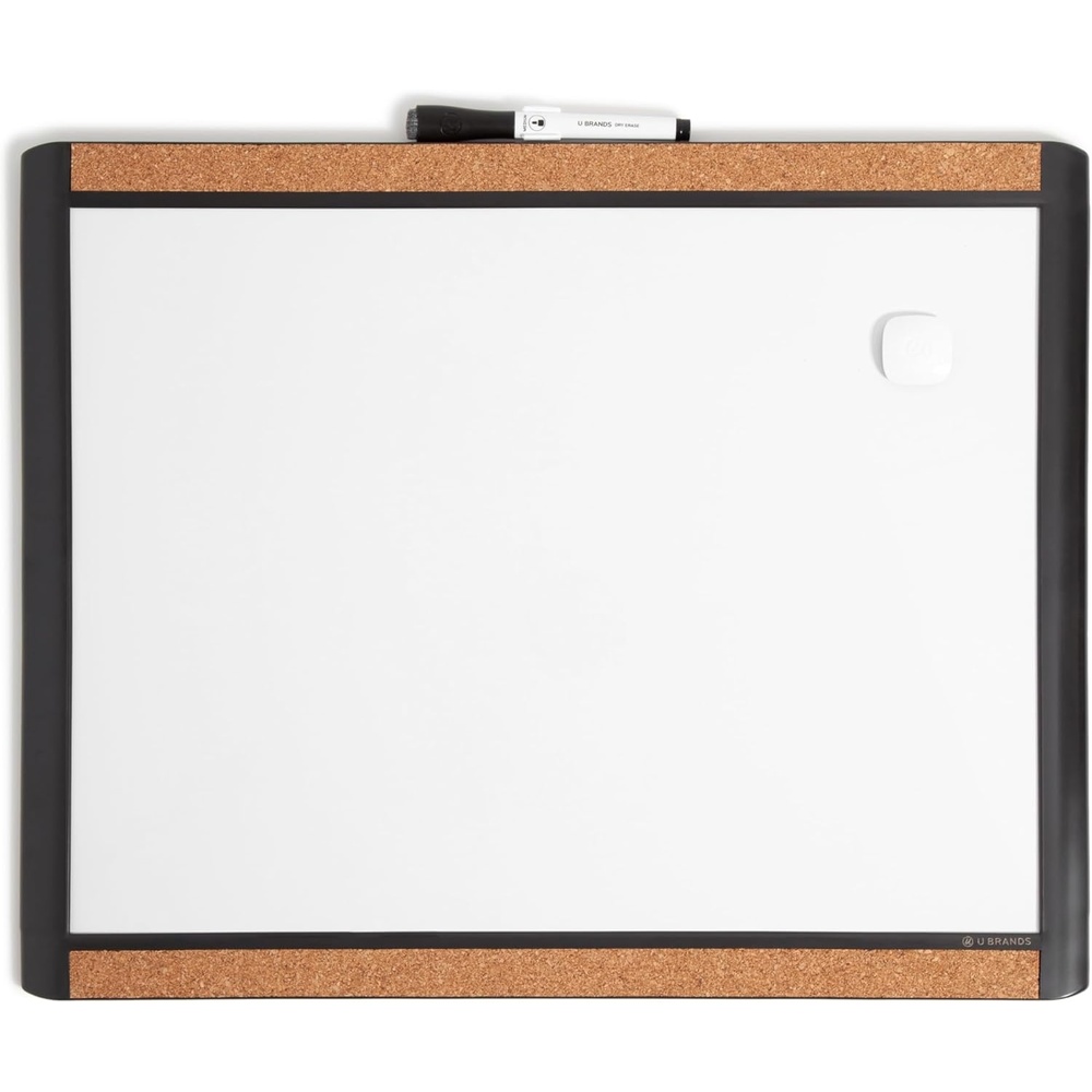 image:imageU Brands Magnetic Dry Erase Board White Board 16 x 20 White PinIt Frame Includes Marker and MagnetBlack