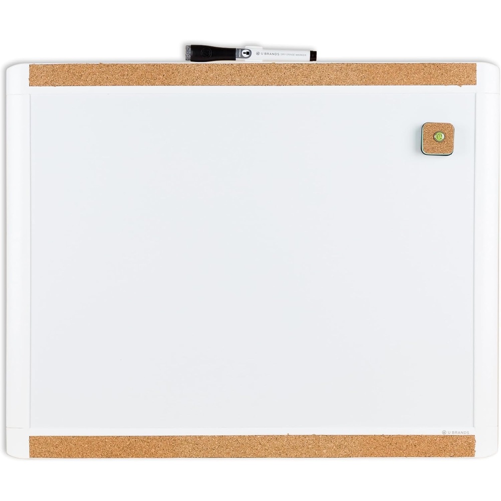image:imageU Brands Magnetic Dry Erase Board White Board 16 x 20 White PinIt Frame Includes Marker and MagnetWhite