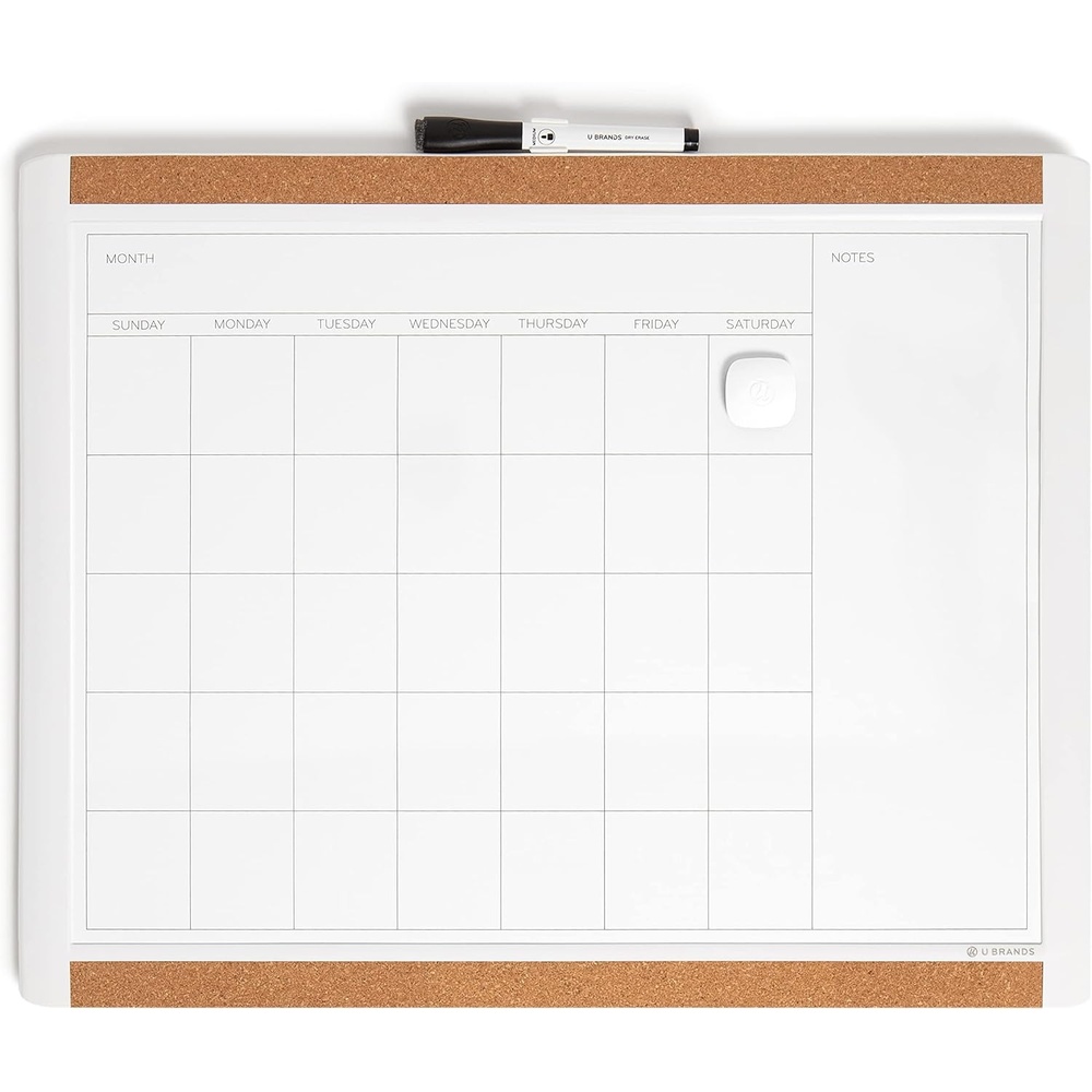 image:imageU Brands Magnetic Dry Erase Calendar White Board 16 x 20 White PinIt Frame Includes Marker and MagnetWhite