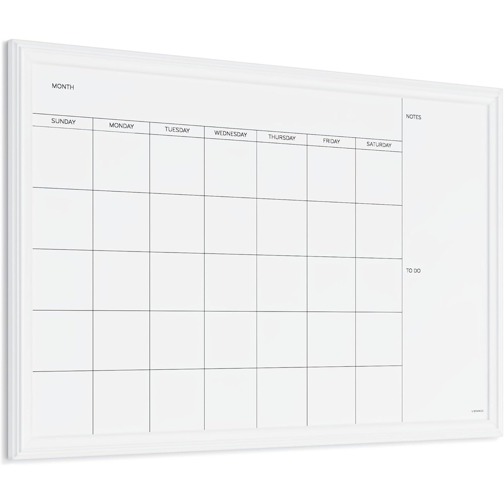 image:imageU Brands Magnetic Dry Erase Calendar White Board 30 x 20 White Wood Style Frame Includes Magnets30W x 20H