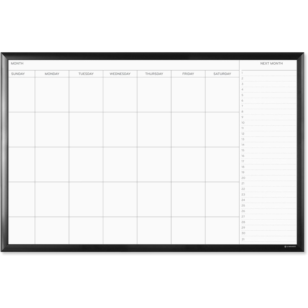 image:imageU Brands Magnetic Dry Erase Calendar White Board 36 x 24 Inches Black Aluminum Frame 2899U0001Black