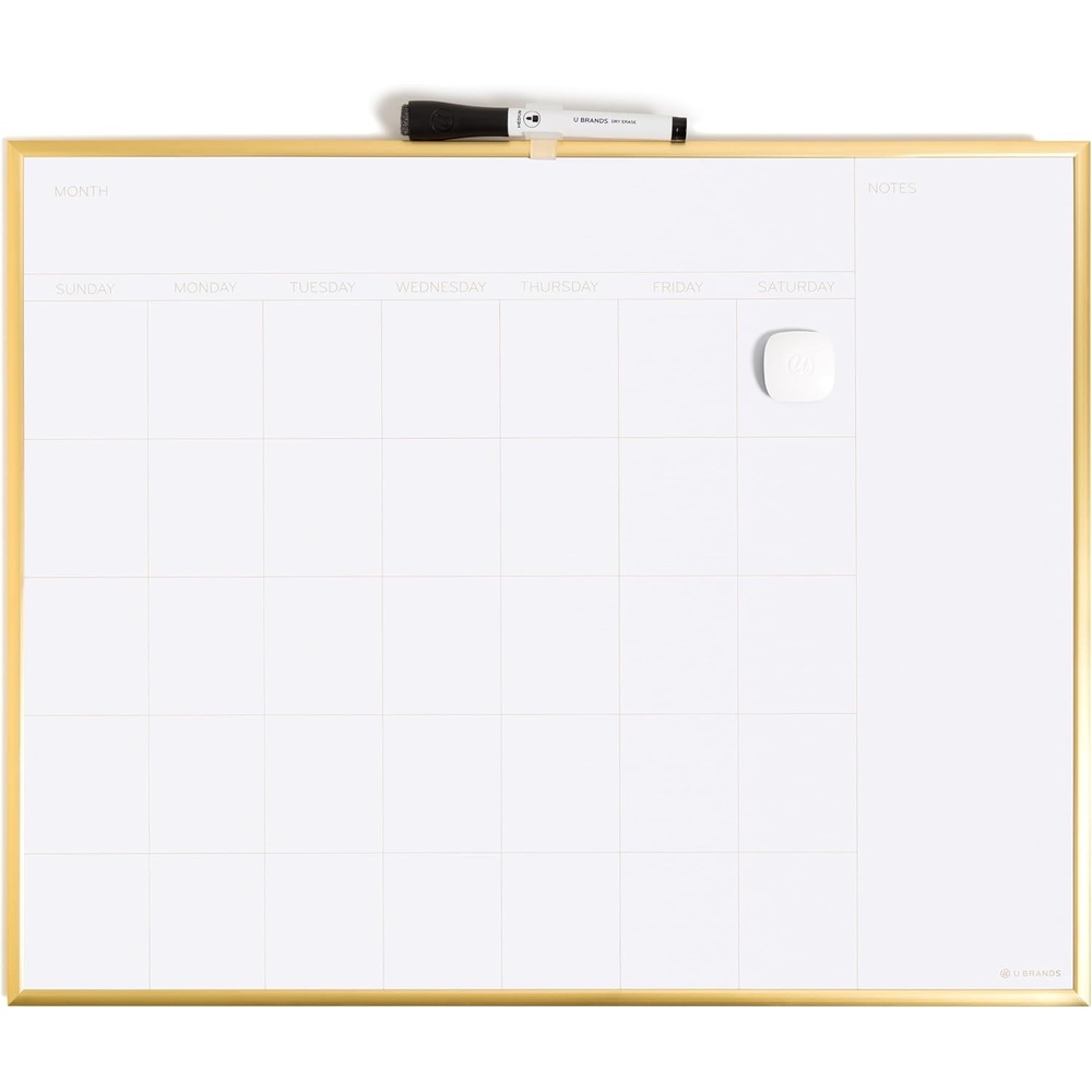 image:imageU Brands Magnetic Dry Erase Monthly Calendar Whiteboard 16 x 20 Gold Aluminum Frame Wall Mounted Planner for Office Home and Classroom Includes Marker and MagnetGold Frame