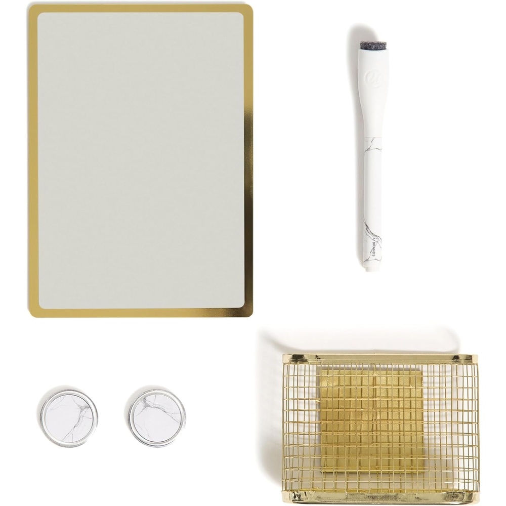 image:imageU Brands Magnetic Locker Accessories and Decorating Kit Back to School Essentials Mirror Markerboard Gold Magnetic Cup Marble Magnets and Dry Erase MarkerGold Accented White