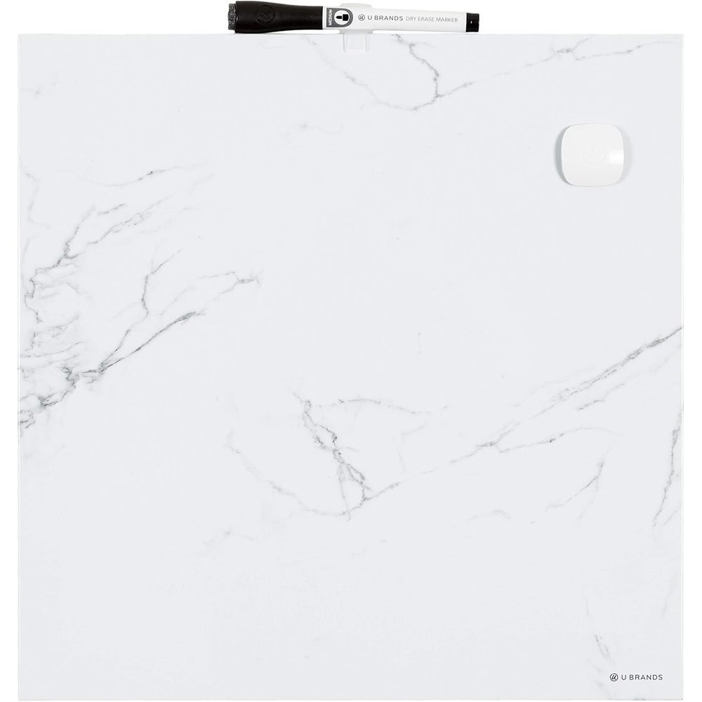 image:imageU Brands Magnetic Square Marble Print Dry Erase Board White Board 14 x 14 Frameless Includes Magnet and Marker