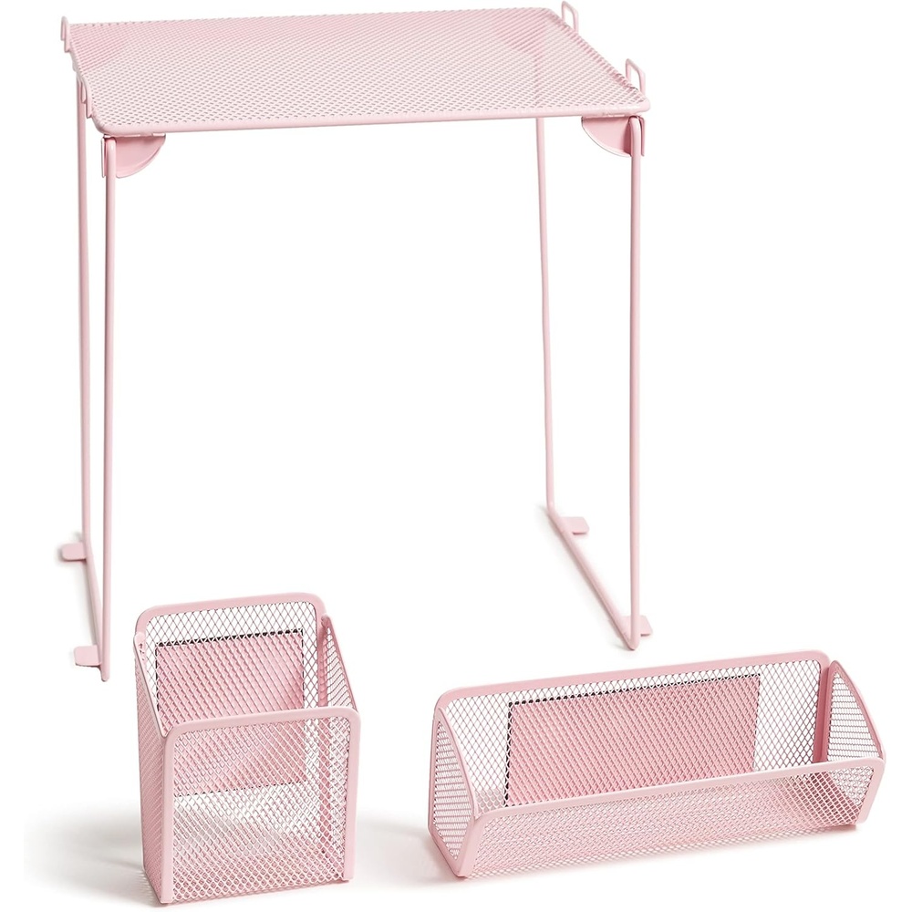 image:imageU Brands Metal 3Piece Locker Organization Kit Includes Folding Locker Shelf Magnetic Cup and Bin Back to School BlushBlush