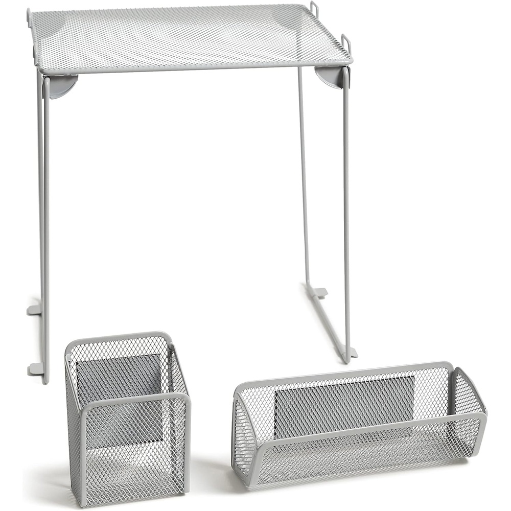 image:imageU Brands Metal 3Piece Locker Organization Kit Includes Folding Locker Shelf Magnetic Cup and Bin Back to School BlushGrey