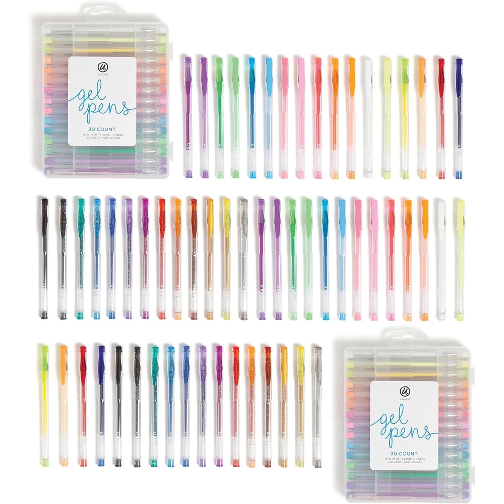 image:imageU Brands Metallic Gel Pens Set of 30 Assorted Point Sizes Glitter Pastel Neon and Classic Assorted Colors1 Count Pack of 60