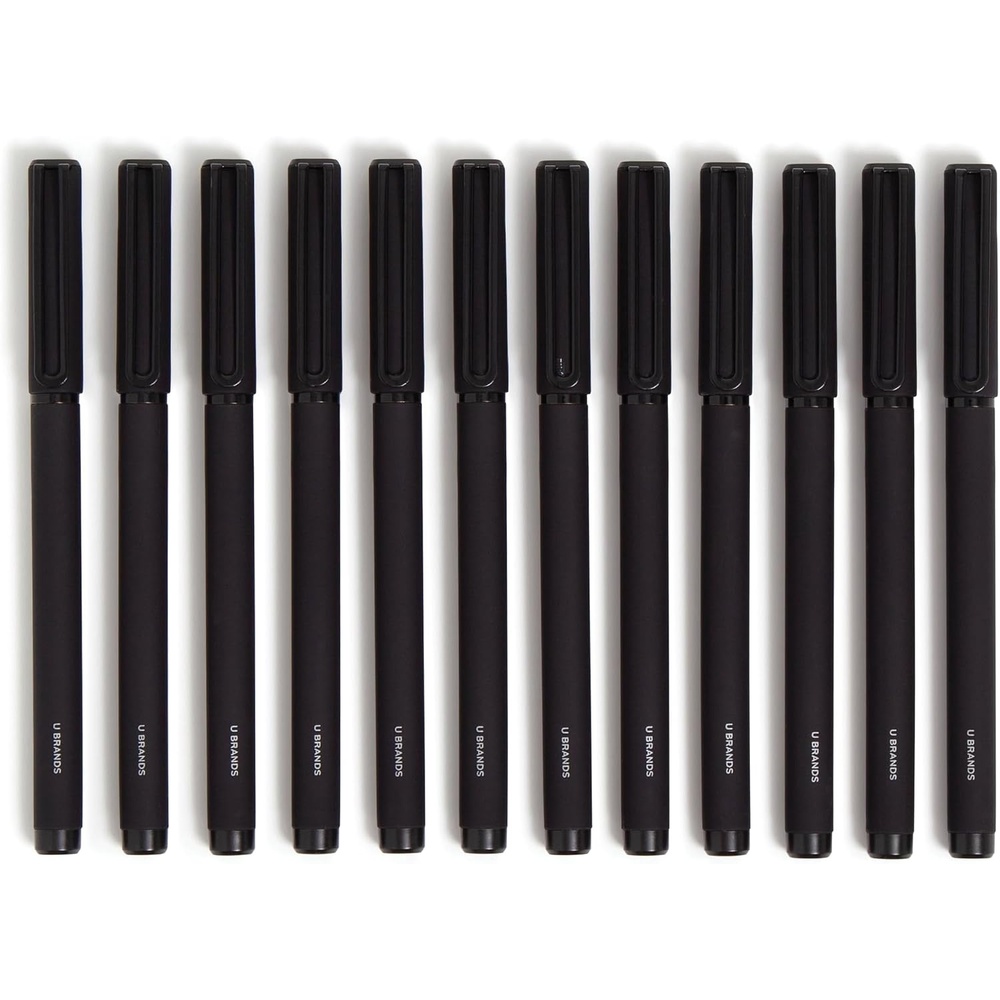 image:imageU Brands Midnight Catalina Felt Tip Pens Set of 12 Soft Touch With Black Metal Details Medium 07 mm Point Black InkMidnight Black