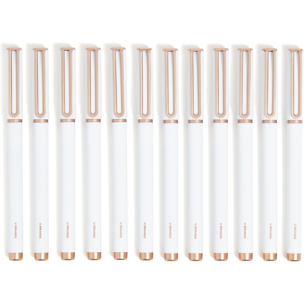 image:imageU Brands Midnight Catalina Felt Tip Pens Set of 12 Soft Touch With Black Metal Details Medium 07 mm Point Black InkWhite and Rose