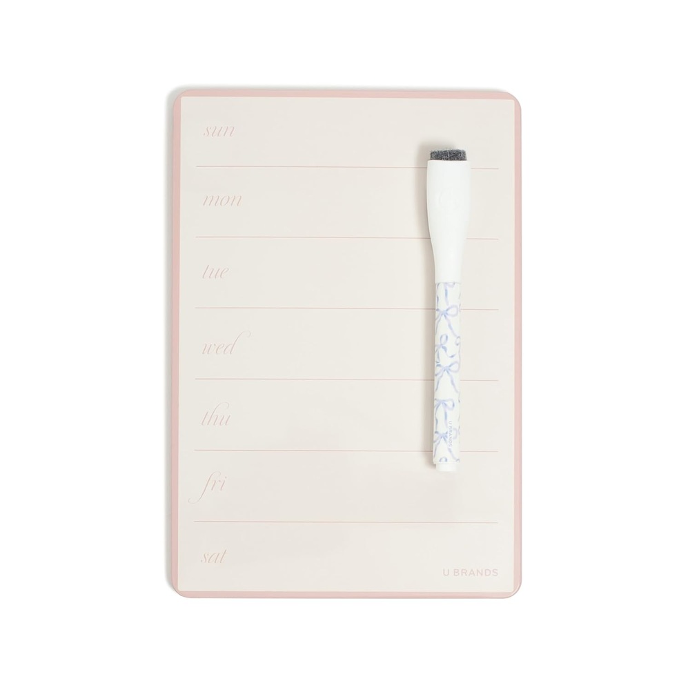 image:imageU Brands Mini Weekly Calendar Whiteboard for Locker Pink Magnetic Dry Erase Calendar White Board 55 x 8 Small Fridge White Board Mini Whiteboard for Locker Includes Dry Erase Marker