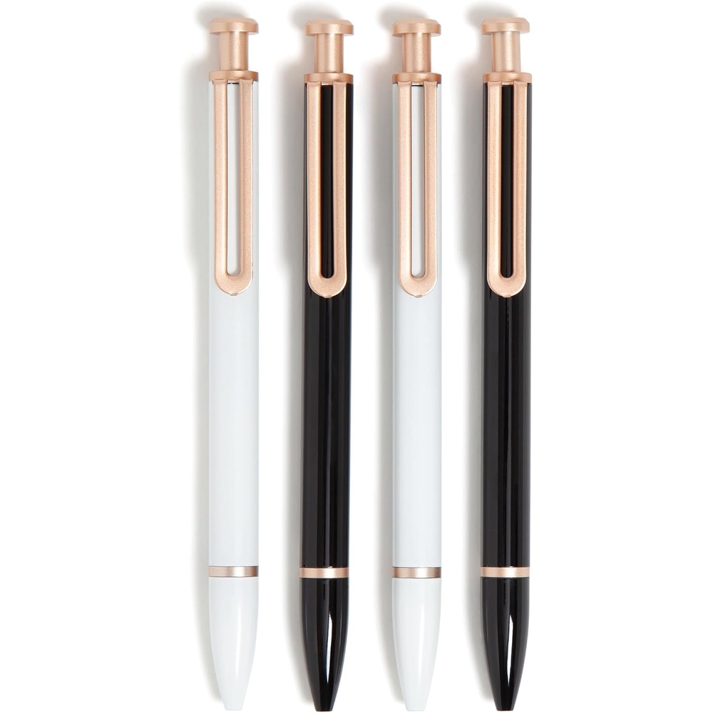 image:imageU Brands Monterey Ballpoint Pens Set of 4 Black and White With Rose Gold Details Bold 10 mm Point Black InkBlack and White