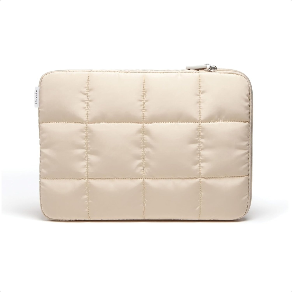 image:imageU Brands Nylon Puffy Zipping Large Laptop Sleeve 105 x 15 MacBook Bag Laptop Case for MacBook Pro MacBook Air Chromebook HP Computer Matcha GreenSand Beige