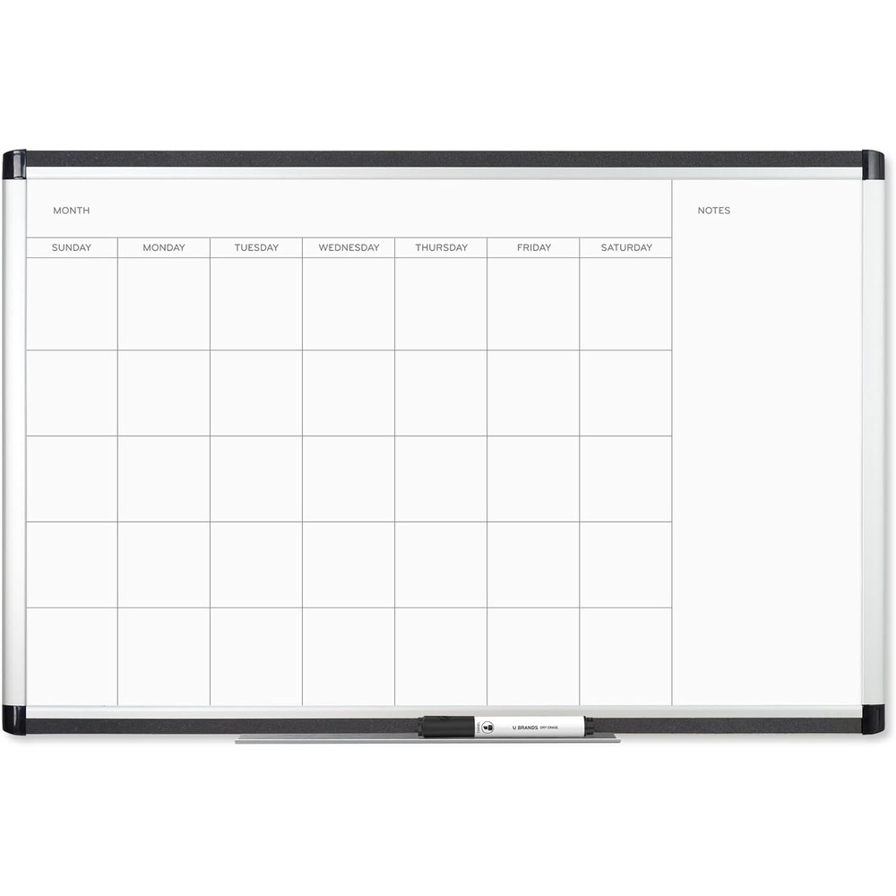 image:imageU Brands PINIT Magnetic Dry Erase Monthly Calendar White Board with Cork Pin Strips Across The Top and Bottom 36 x 24 Inches Silver Aluminum Frame35W x 23H