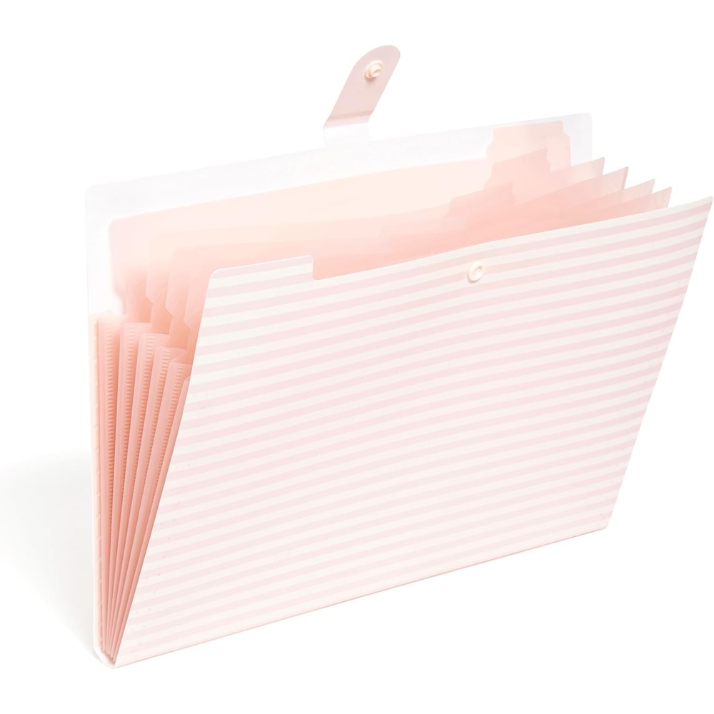 image:imageU Brands Poly 6 Pocket Expandable Folder with Tabs Lucent Dreams Pastel 1 Count 15cut tabs and 14 Blank Adhesive LabelsPreppy Pink Stripes