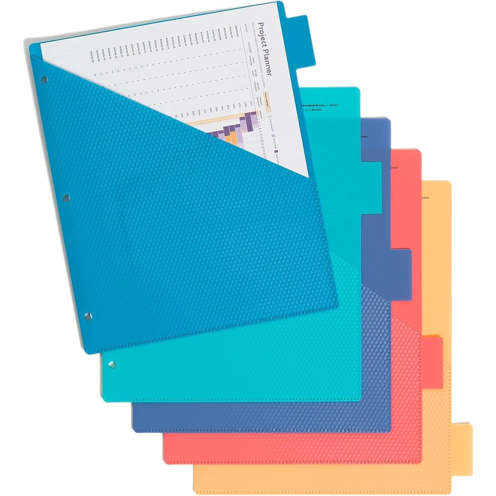 image:imageU Brands Poly Performance 5Tab Dividers with Pockets Set of 15 Assorted Core Colors 3Hole PunchedBrights