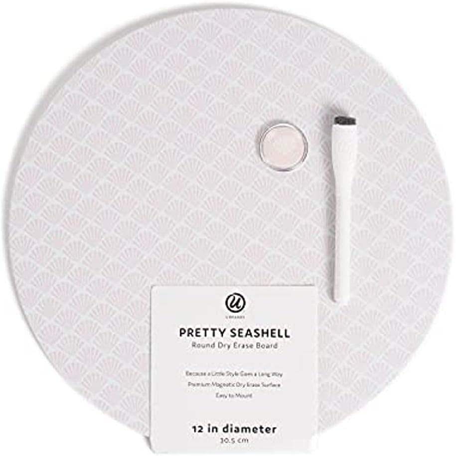 image:imageU Brands Round Magnetic Marble Print Dry Erase Board White Board 12 Diameter Frameless Includes Magnet and MarkerPretty Pink Seashell