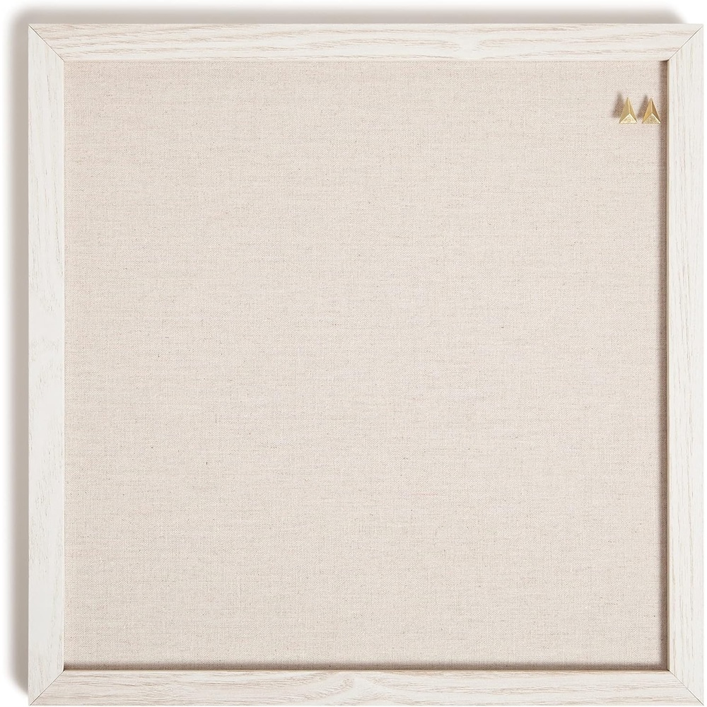 image:imageU Brands Rustic Linen Bulletin Board 14 x 14 White Wood Style Frame Industrial Grade Pinning Surface Includes Push PinsBulletin Board  Linen